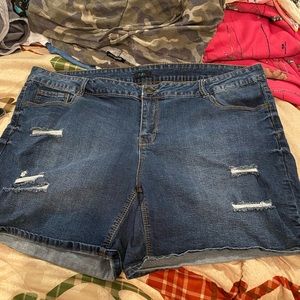 Distressed jean shorts